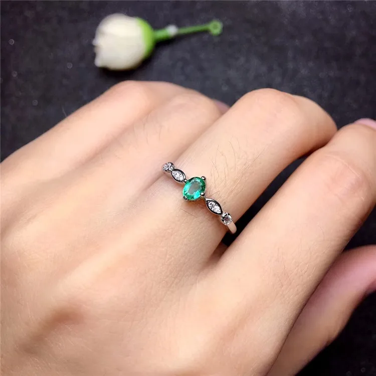 Wanglong 925 пробы Серебряное кольцо с натуральным изумрудом для женщин ювелирные изделия