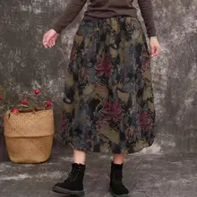 Разноцветная женская джинсовая юбка, юбки с цветочным принтом, эластичная резинка на талии, Осень-зима, женская одежда, винтажные хлопковые юбки-бутоны