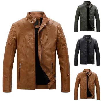 

Men Winter Leather Jacket Biker Motorcycle Zipper Long Sleeve Coat Top Blouses Clothing US Size Up To 3XL Hip Hop Slim Fit Pilot
