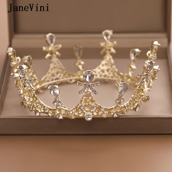 

JaneVini 2019 Elegant Gold Round Princess Tiaras and Crowns Rhinestone Pageant Bridal Headbands Wedding Jewelry Hair Accessories