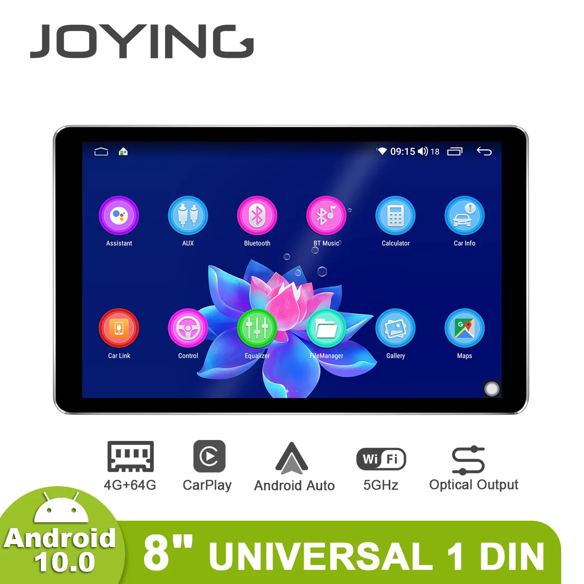 Универсальный автомобильный радиоприемник Joying 8 дюймов 1DIN Android 5G GPS Carplay IPS 4 Гб + 64