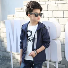 Водонепроницаемая куртка для мальчиков; осенняя одежда; новая стильная ветрозащитная куртка для больших мальчиков; модная куртка с капюшоном в Корейском стиле