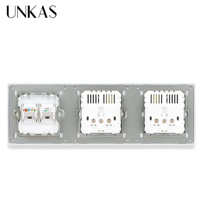 Двойная французская стандартная розетка UNKAS со стеклянной панелью и 4 USB портами