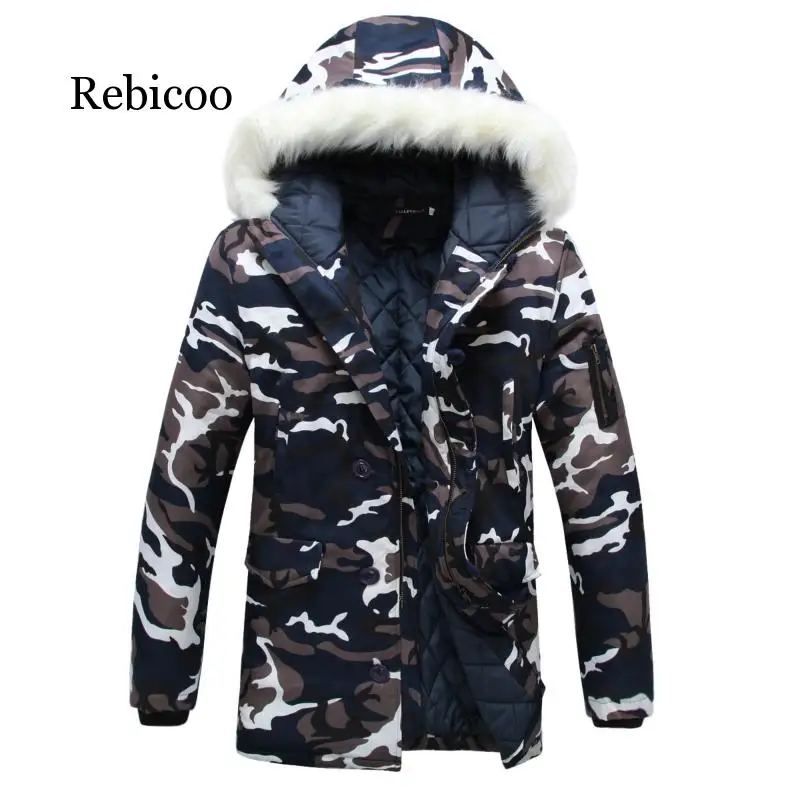 

2019 New Men's Parka Camouflage Jacket Winter Hooded Velvet Thick Windproof Coat Men Warm Male's Medium-long Military Parkas