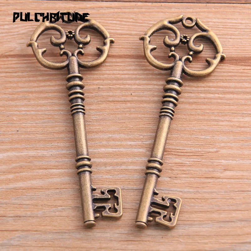 2pcs 31*82mm Two Color Big Key Charms Hollow Pendants Handmade Decoration Vintage For DIY Jewelry Making Findings