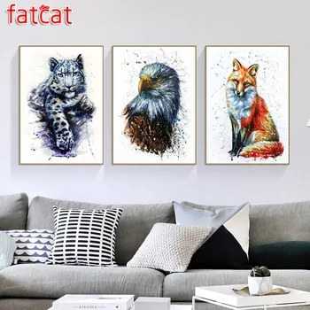 

FATCAT Leopard Fox Eagle 5d diy diamond painting full square round drill mosaic embroidery animals triptych home decor AE490