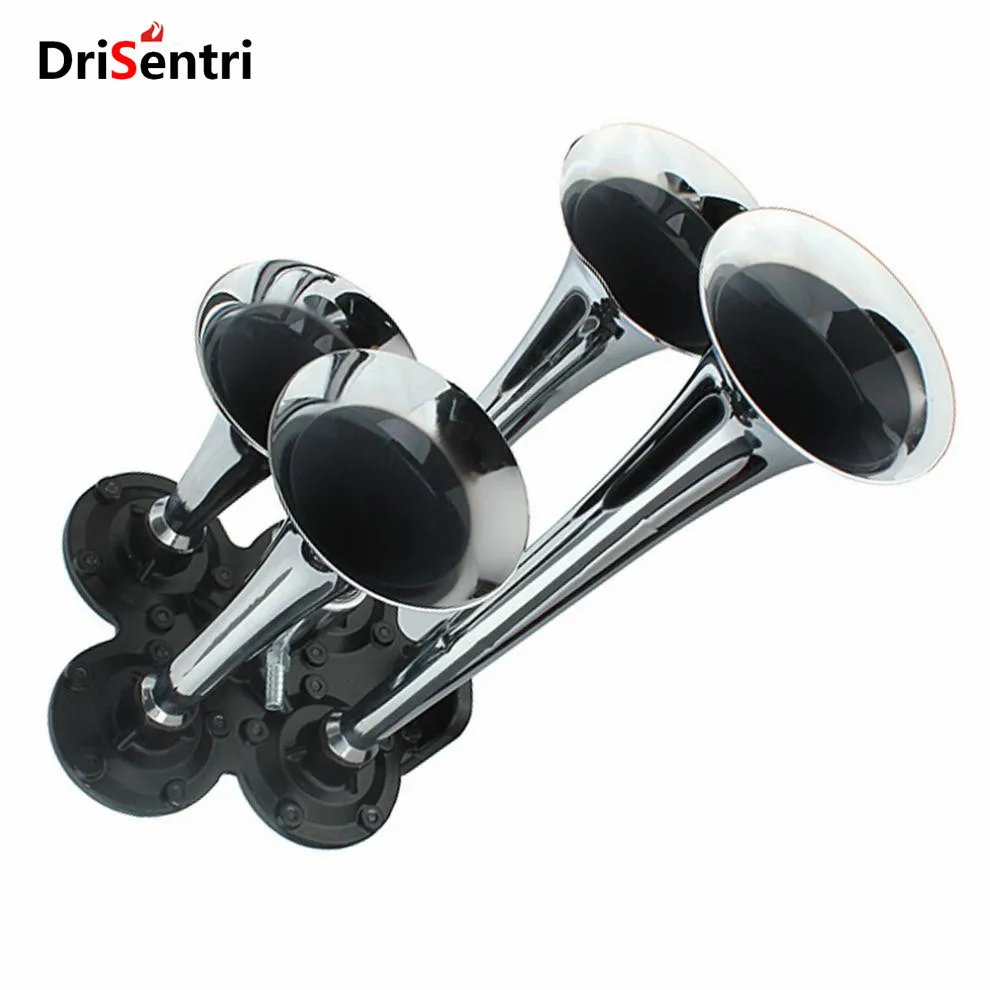

150.2db Silver Chrome Plated Zinc Alloy 4-Trumpet Train Air Horn Kit New