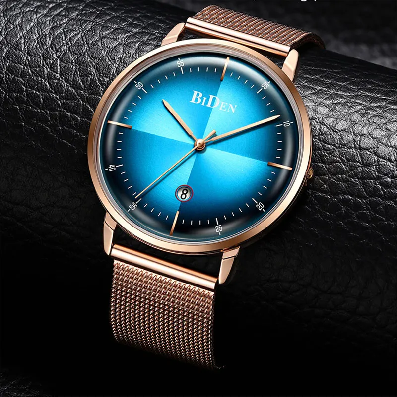 

2019 Fashion Royal Blue Square Design Dial Date Quartz Male Watch Gold Steel Band Wrist Business Style Calendar Men Watch