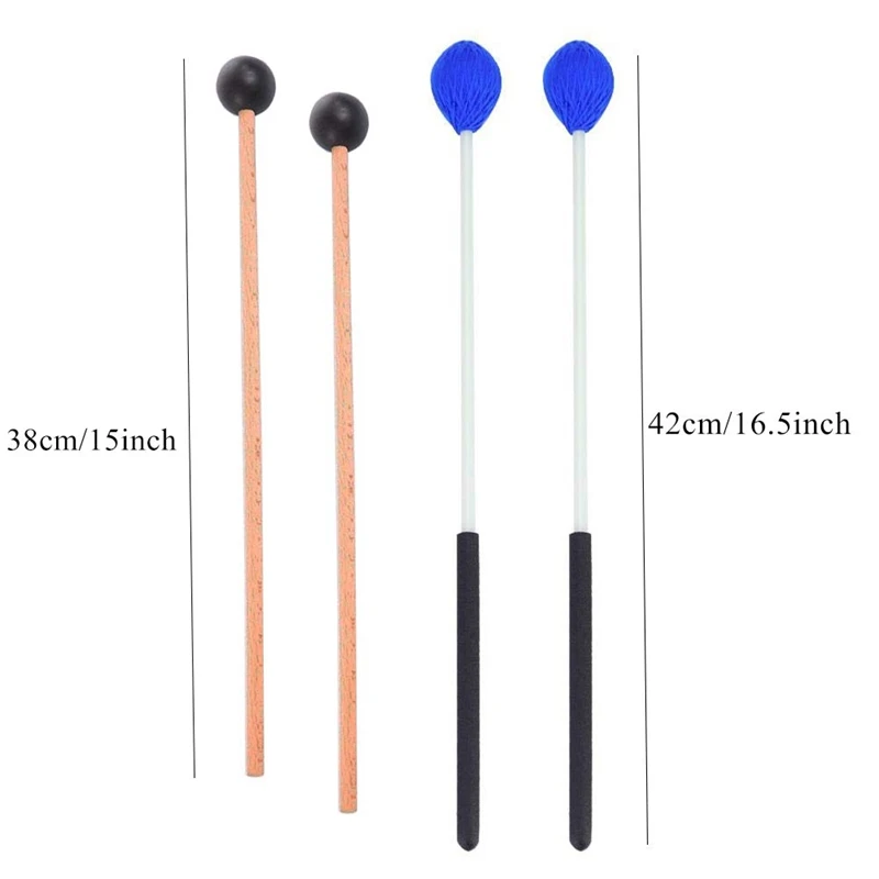 BMDT-Marimba Mallets 1 пара средней жесткой пряжи Marimba Mallets и 1 пара резиновых молотков для ударных колокольчиков Glockensp