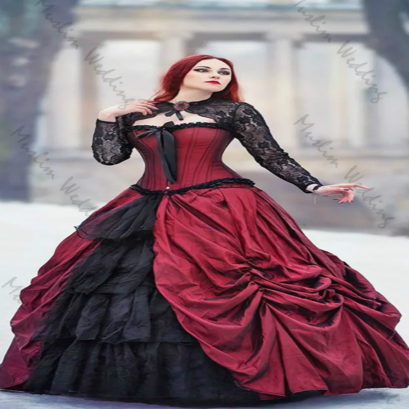 Prik timer als je kunt Middeleeuwse Rood En Zwart Gothic Jurk Vintage Strapless Taffeta Cosplay  Corset Trouwjurk Geplooide Renaissance Bruid Gown|Bruidsjurken| - AliExpress