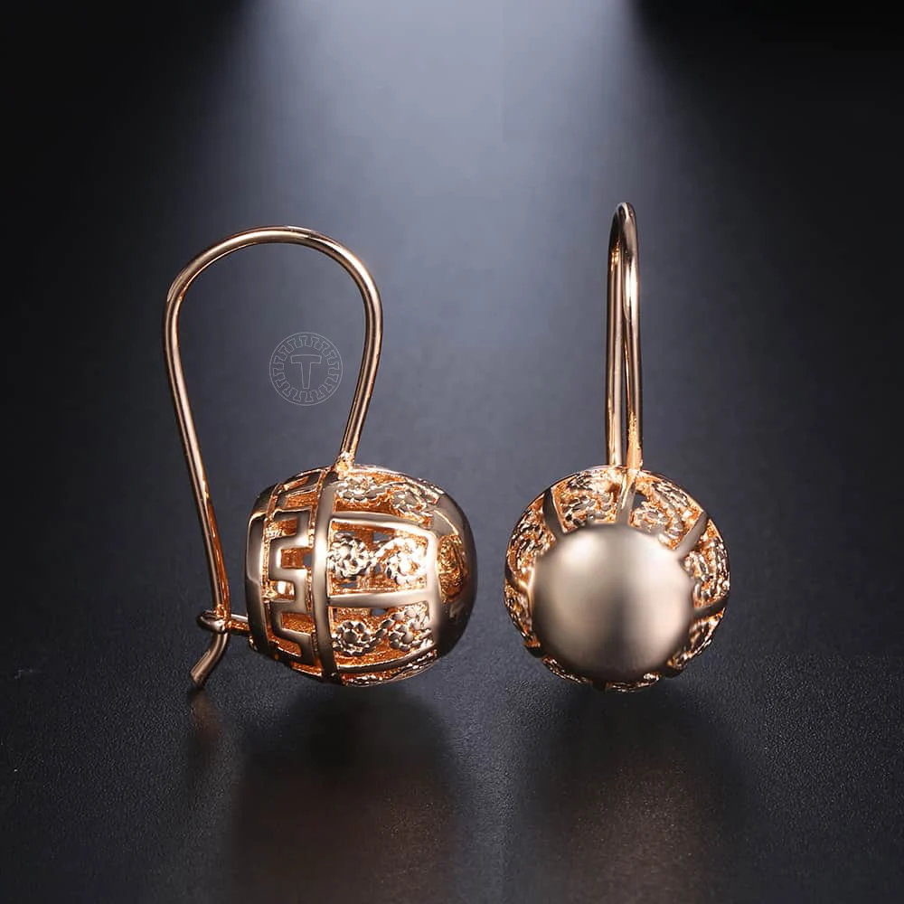 Cut Out Ball Zircon Dangle Earrings for Women Girls 585 Rose Gold Color Wedding Party Jewelry Gifts dangle earrings,drop earrings,pendant earrings,long earrings