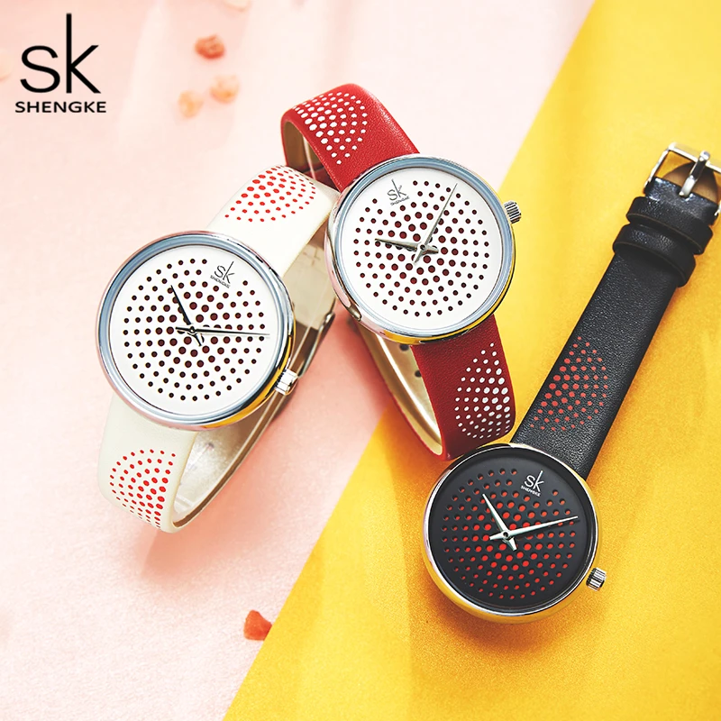 Skup Shengke skórzane damskie zegarki Vintage Plaid zegarek kwarcowy damski zegarek klasyczny oryginalny kobieta zegar Reloj Para Mujer