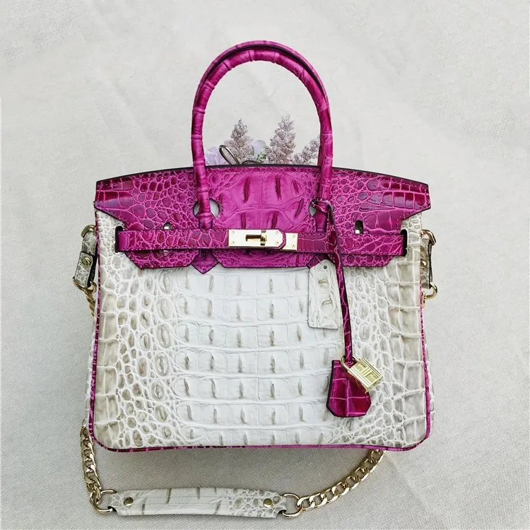 

Money Genuine Leather Lady Hand Splicing Bag Crocodile Bone Pattern Cowhide Joker Contrast Color