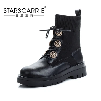

2020 Winter INS Casual Women Platform Warm fur Motorcycle Boots Thick High Heels Lace Up Punk Martin Boots Wedges Ankle Boots