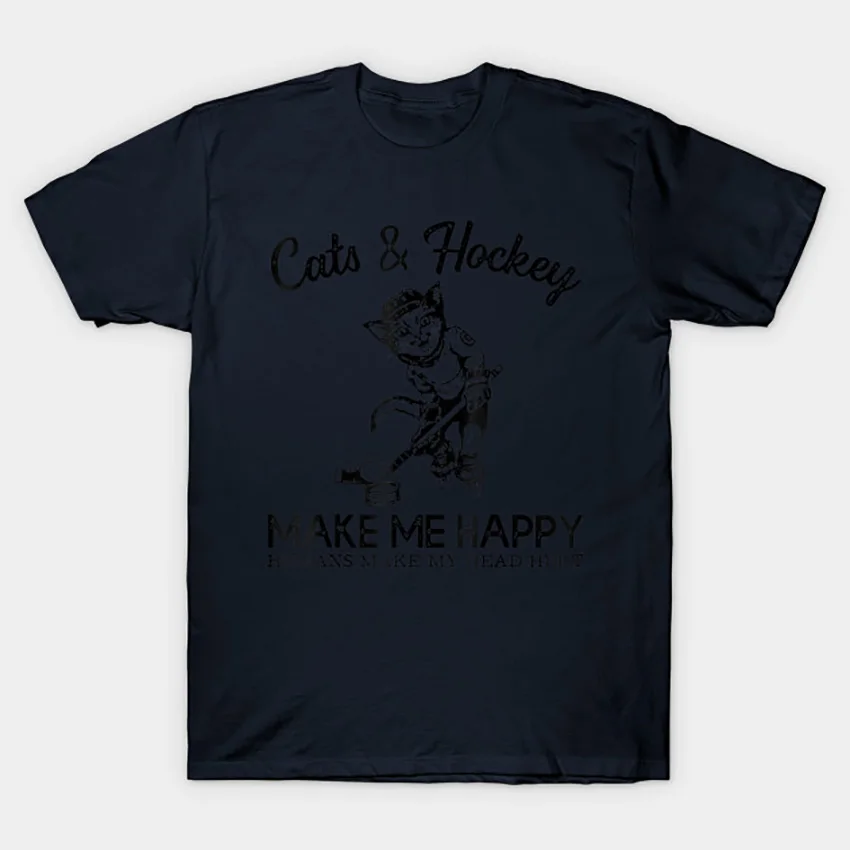 Прикольная футболка с изображением кошек и хоккея «Make Me Happy» подарок для кошек и хоккея