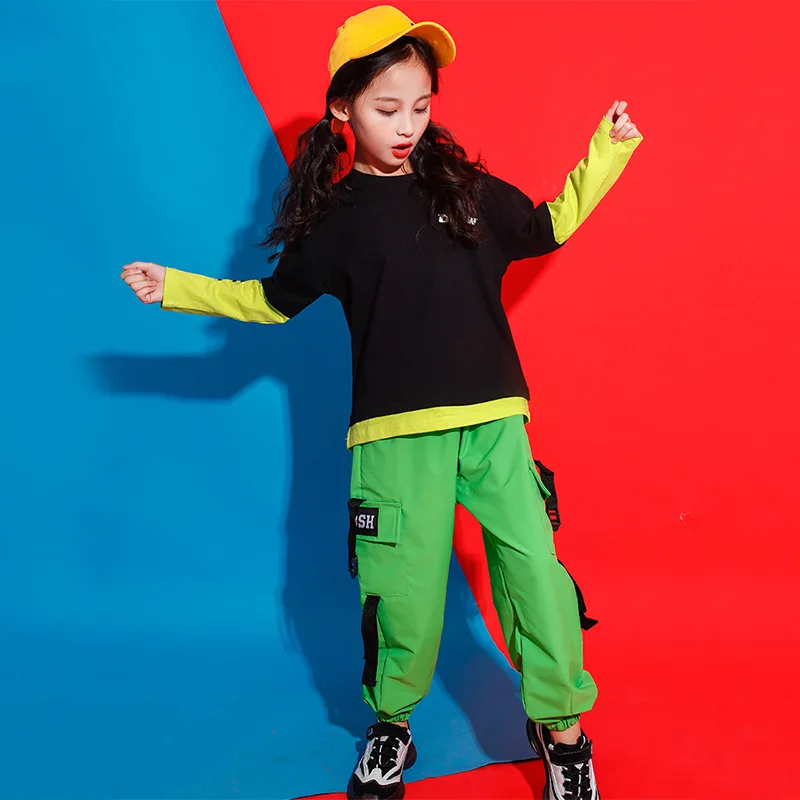 

Autumn Children Hip Hop jie wu fu Men And Women Child Jazz Performance Wear Set Children Loose Hip Hop Dancing Dress