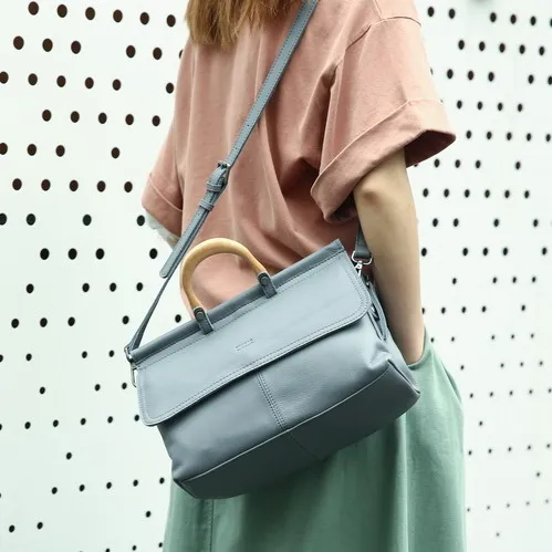 Дизайн, женская сумка из натуральной кожи, деловой портфель, женская сумка через плечо, ol, сумки с деревянной ручкой - Цвет: 1