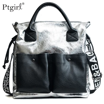 

Large Capacity Women Bags Fashion Shopping Bag Double Pocket Girl Casual Tote 2019 Ptgirl Young Lady Handbags Shoulder Bags Sac