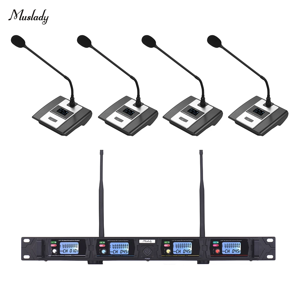 

Muslady D2 Professional 4-Channel UHF Wireless Conference Microphone System 6.35mm & XLR Outputs Dual Antenna