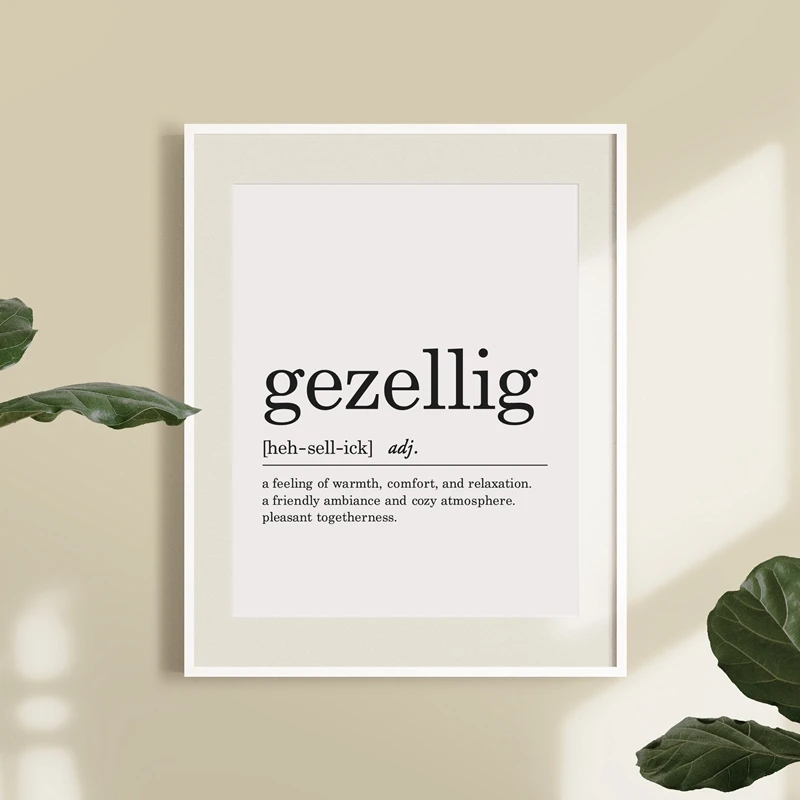 Голландский Gezellig разрешение печати черный белый цвет современный простой плакат