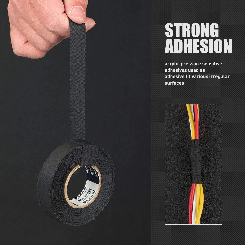 15M Wire Harness Tape Heat Resistant Wiring Loom Harness Self-Adhesive Felt Cloth Electrical Flame Retardant Tape For Automotive Door Handles