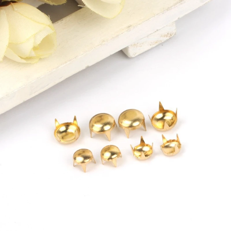 New-100 pcs Metal Rivet Nail DIY Accessories 6mm Round leather clothing Punk Gold