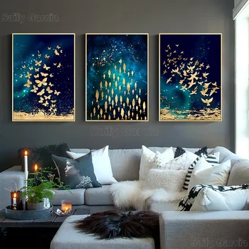 

Golden Fish Butterfly Bird Wall Art Canvas Abstract Painting Modern Home Decor Posters and Prints Decoration Picture Living Room