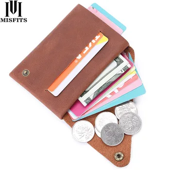 

MISFITS Men's Slim Wallet Genuine Leather Mini Casual Design Purse Card Holder Coin Small Pocket Male Clutch Bag Free Shipping