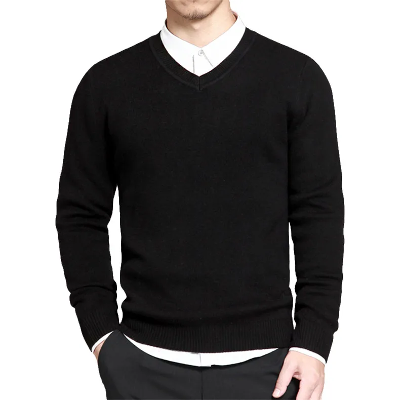 Slim Sweater Pollovers Men Casual Cotton Sweater Jumper Pullover Male Business V-Neck Knitwear Jersey Man Plus Size 4XL Black 02