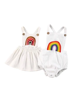 

Newborn Baby Sleeveless Striped Embroidery Backless Jumpsuit/Dress Rainbow Print 0-24M Infant Girl Romper Dress Summer