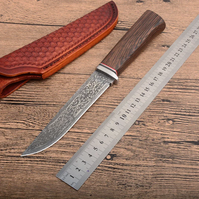Классический уличный охотничий нож с фиксированной спинкой, VG-10, прямой нож с деревянной ручкой для кемпинга, рыбалки, Военный нож для выживания, оболочка