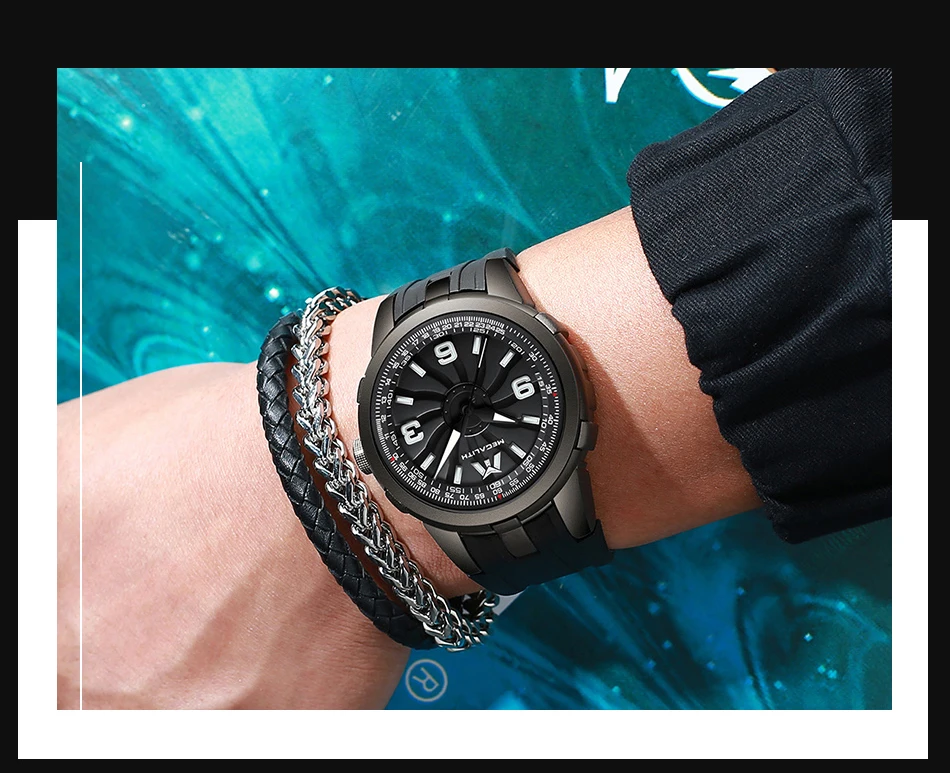 MEGALITH Спортивные Повседневные часы для мужчин Clok Turbine с вращающимся циферблатом Креативные мужские часы водонепроницаемые военные часы Relogio Masculino