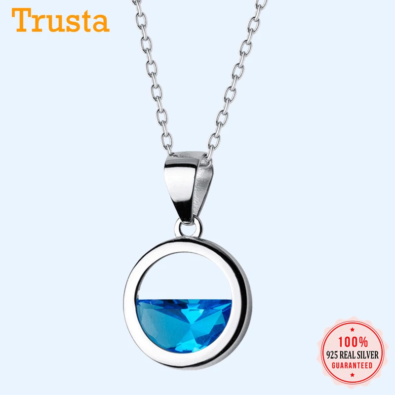 Trustdavis 100% 925 Sterling Silver Round Blue Crystal Pendant Short Necklace For Women Fashion Fine Jewelry DS1173 | Украшения и