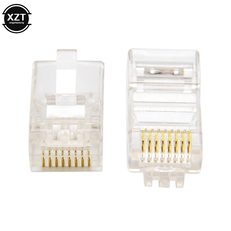 RJ45 CAT6 CAT5e Pass Through Connectors Crystal End Gold-Plated 8P8C Crimp UTP Standard Ethernet Network Modular Plug