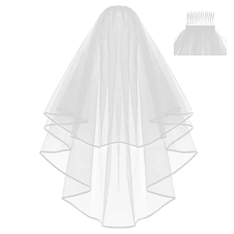 Bridal Veil White Ivory 2 layers Wedding Bridal veil elbow Length with comb bridal veil