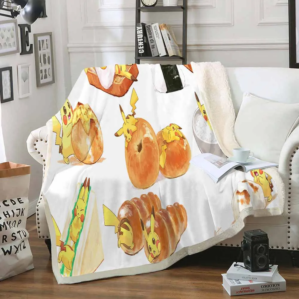 Pikachu Blanket Janpanese Anime Game Character Blanket Sherpa Fleece Plush Throw Balnket Travel Home Warm Blanket Kids Bedding