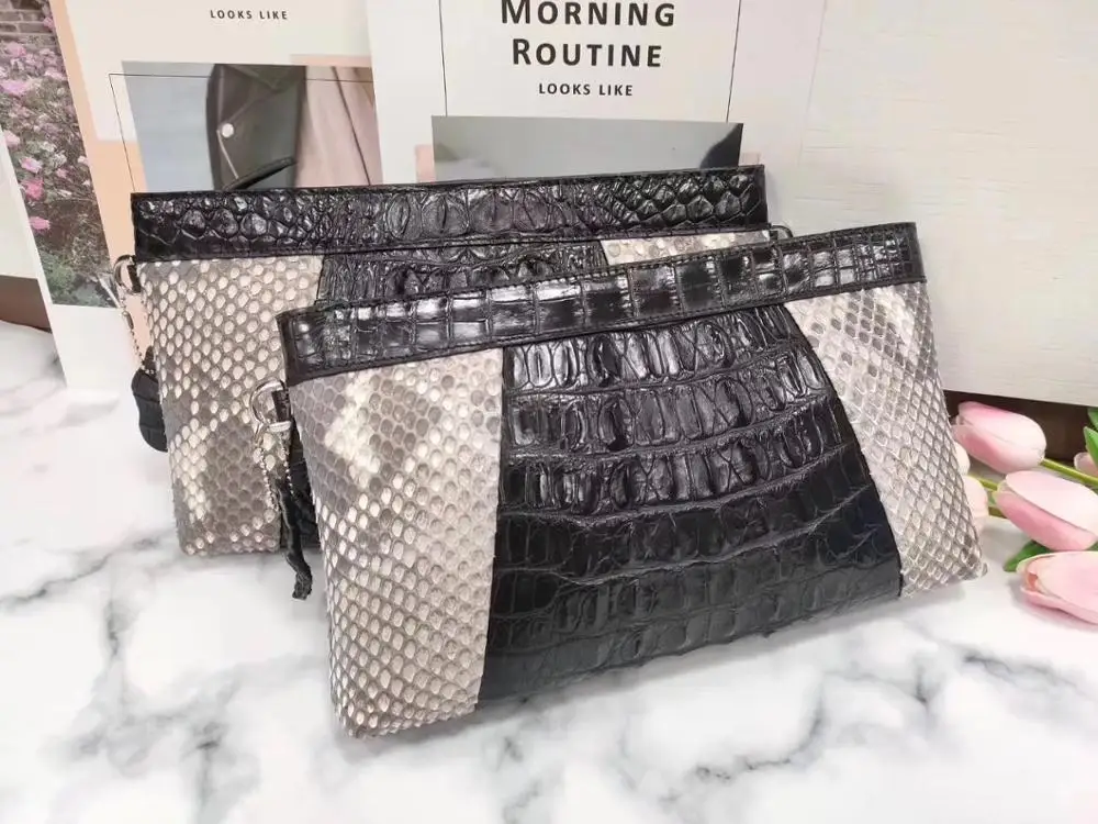 

Genuine crocodile skin splicing Python skin men and women general handbag inclined bag, new and old shop synchronization