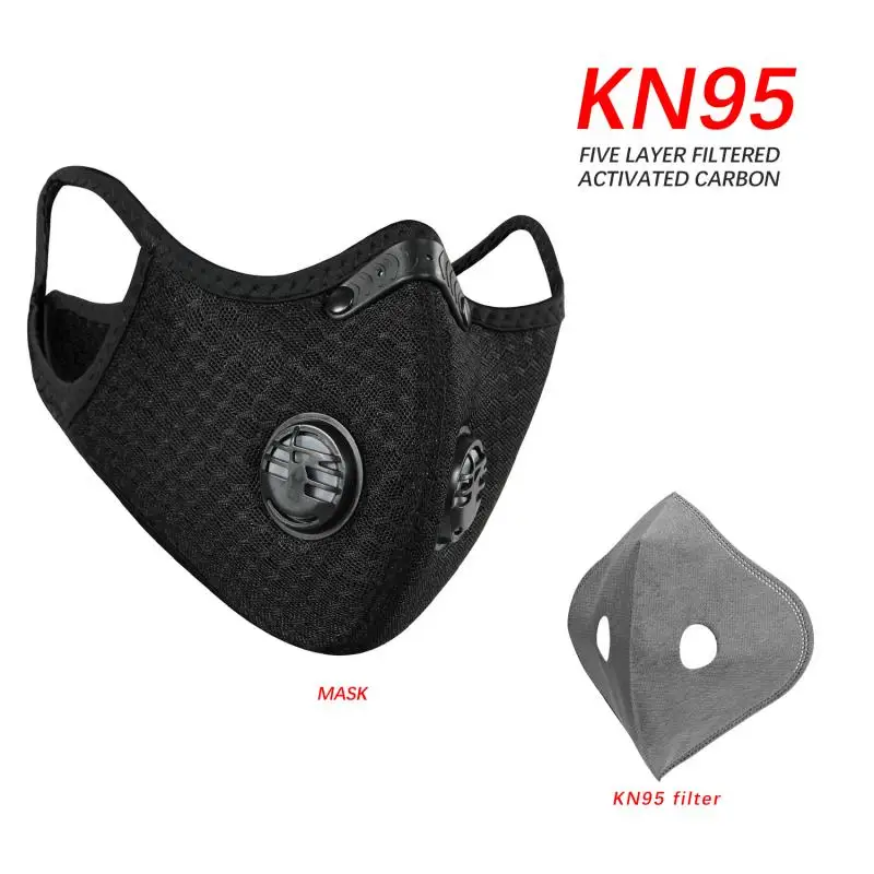 

Black Protection Mask Outdoor Dust Fog Breathing Respirator KN95 5 Layers PM2.5 Activated Carbon Filter Face Mask Mascarillas