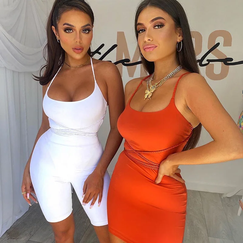 

Beyouare sexy criss-cross lace up strap playsuit women summer backless slim skinny stretchy bodycon club casual female playsuit