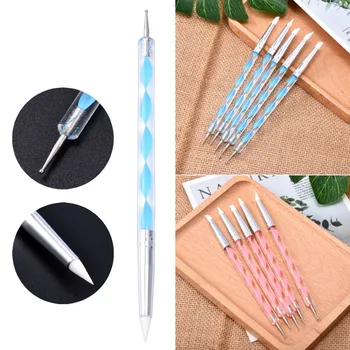 

5Pcs Set UV Gel Painting Nail Art Dotting Pen Acrylic Handle Rhinestone Crystal 2 Way Brush Salon Decoration Manicure Tools Kit