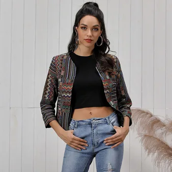 

Retro Women Coat & Jacket 2020 New Stripe Spring O Neck Long Sleeve Tassel Cardigan For Woman Autumn Jackets Embroider Women Top