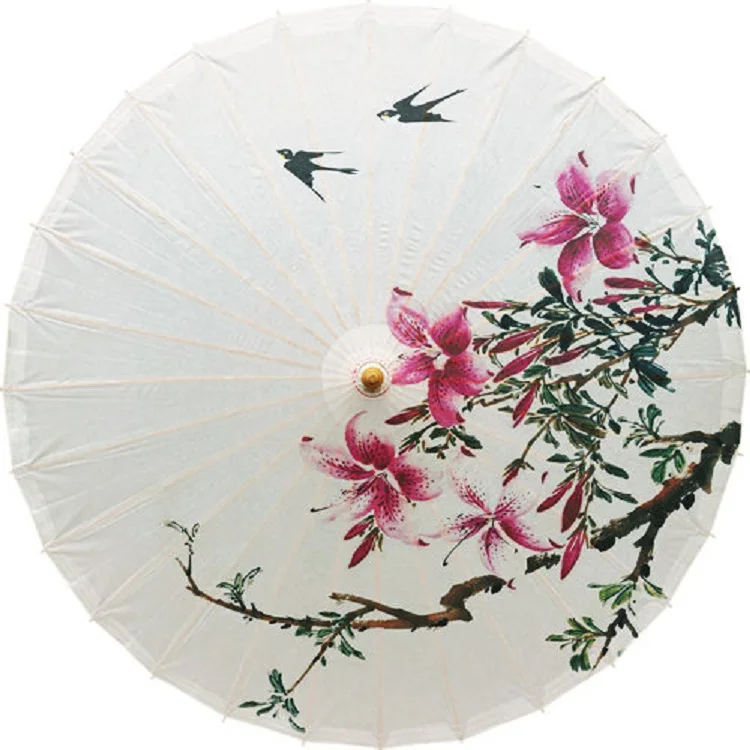 Umbrella comes with Free Fan Butterfly flying above Peach Flower Paper Parasol House Decor Paper Umbrella