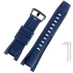 Durable Waterproof Silicone Watchband - Premium Rubber Strap - 26mm - 14mm (Blue--black A)
