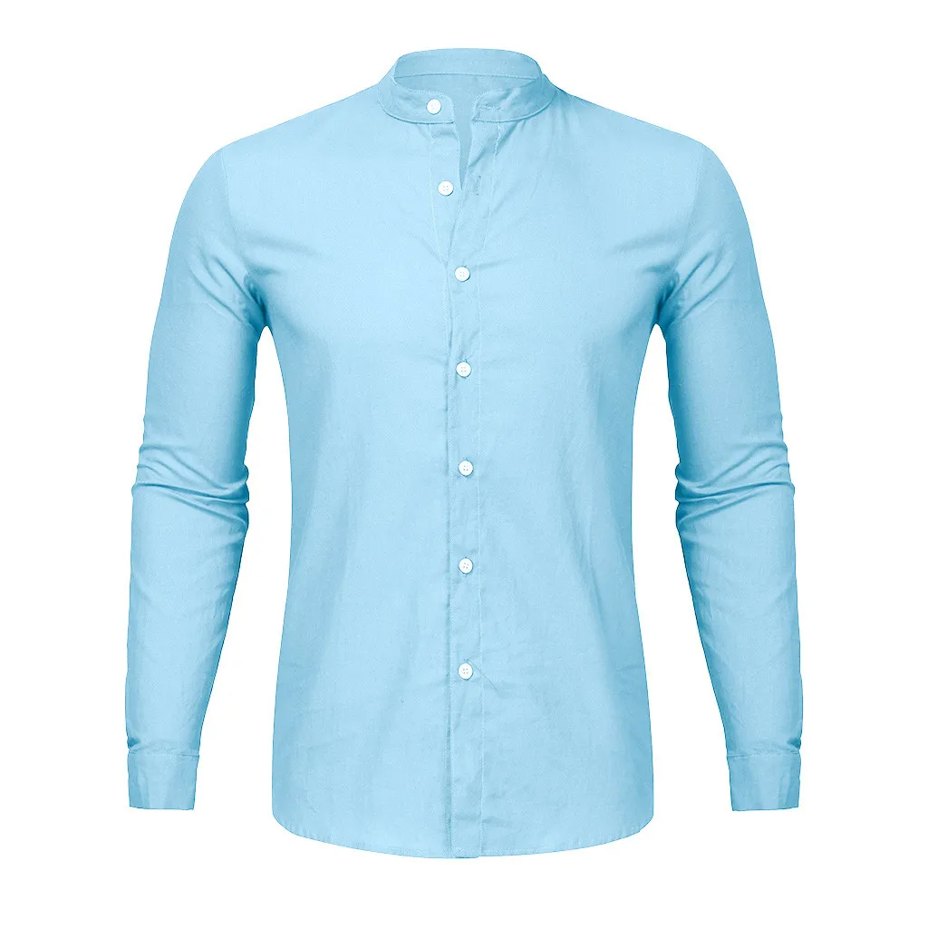 Модные мужские рубашки camisa повседневная мужская рубашка уличная одежда с длинным рукавом o-образным вырезом на пуговицах однотонная пляжная Мужская блузка Топ camisa masculina