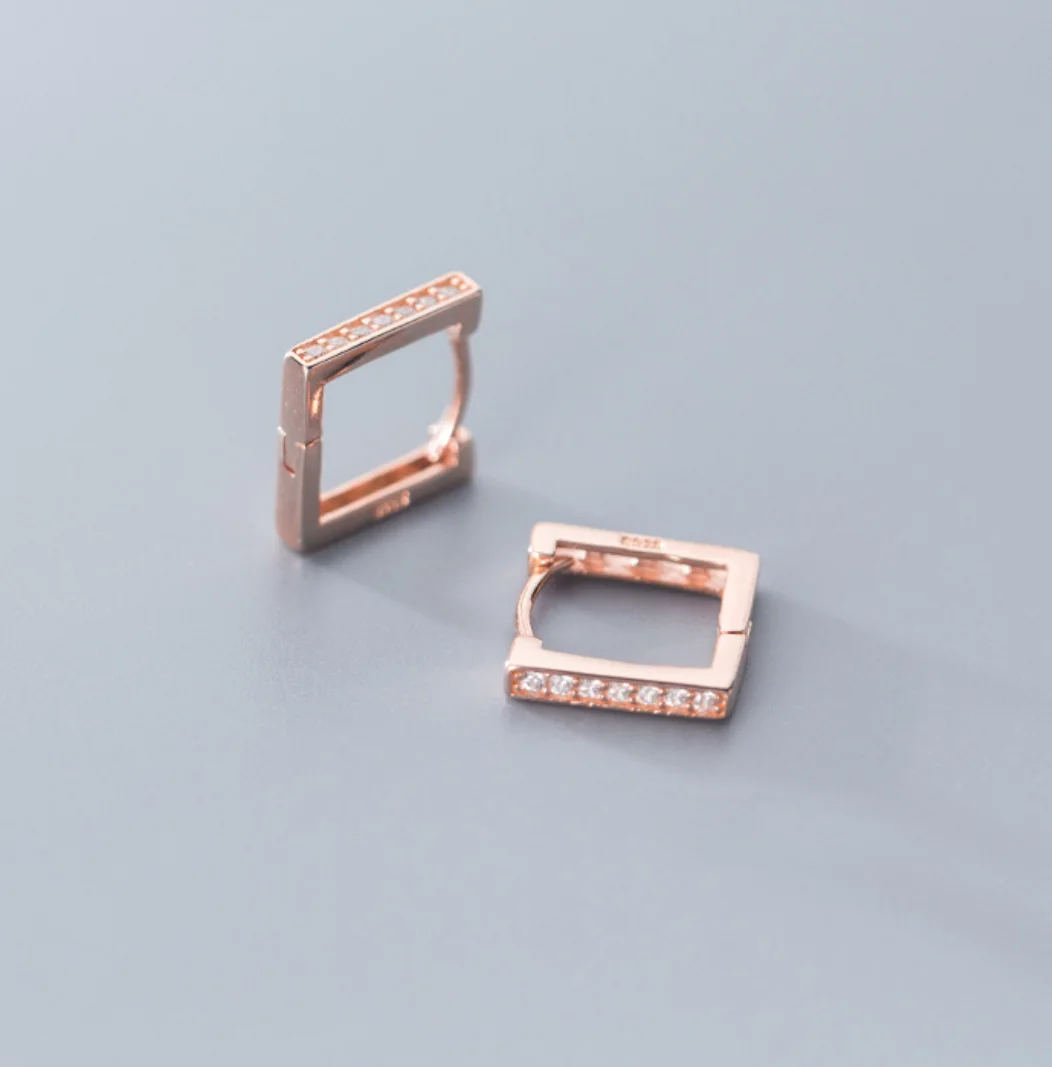 Rose Gold 925 пробы серебряные модные ювелирные изделия CZ Линии Квадратные Huggie обруч серьги ювелирные изделия A1694 - Окраска металла: Rose Gold
