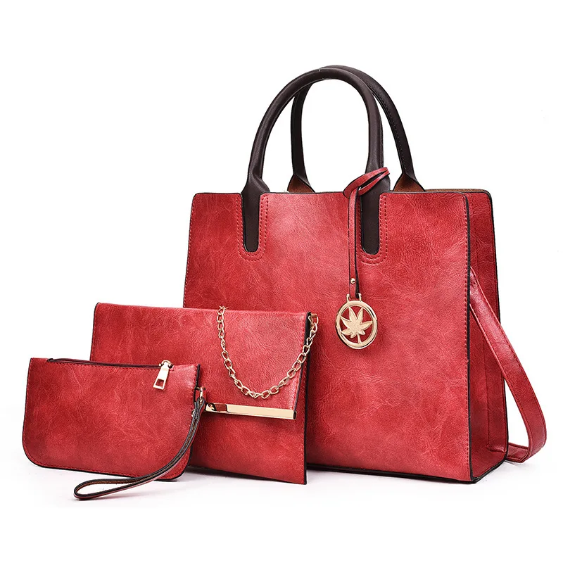 

2019 New Style Europe And America Style Fashion Oil Skin Different Size Bags Three-piece Set Women Bags One-Shoulder Cross-body