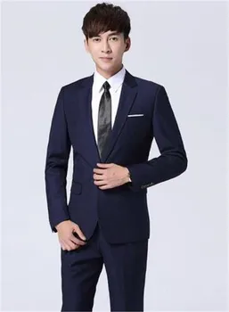 

Handsome Navy Notch Lapel Wedding Men Suit Slim Fit 2 Pieces (Jacket +Pant)For Wedding Groom Tuxedos Formal Suit Custom Made