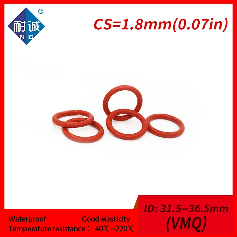 

2PCS/lot Silicone rubber oring Red VMQ CS1.8mm ID31.5/32.5/33.5/34.5/35.5/36.5mm Gasket Silicone Oring waterproof Silica gel