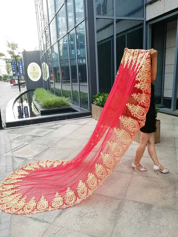 3 м 4 м полный край с кружевом Bling Sequins один слой Длинная свадебная вуаль белая слоновая кость фата