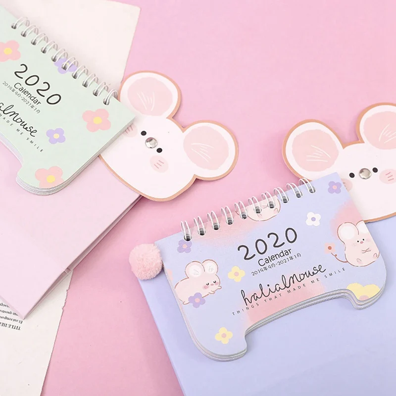 Lovely Cartoon Mouse Desktop Paper Calendar Dual Daily Scheduler Table Planner Yearly Agenda Organizer